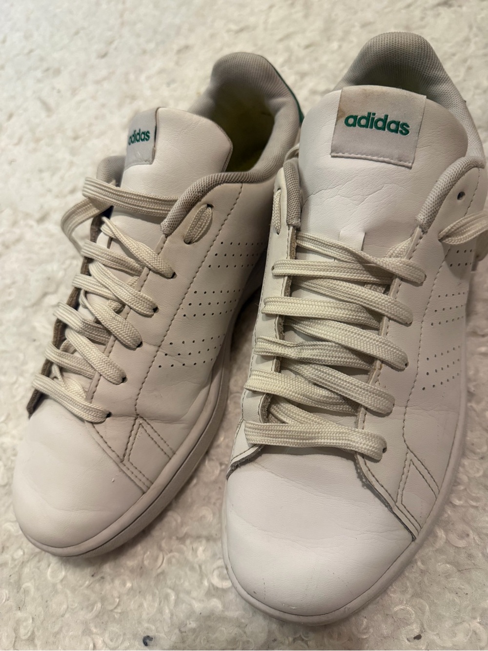 adidas White Sneakers with Green Heel Tab - Men's Casual Trainers